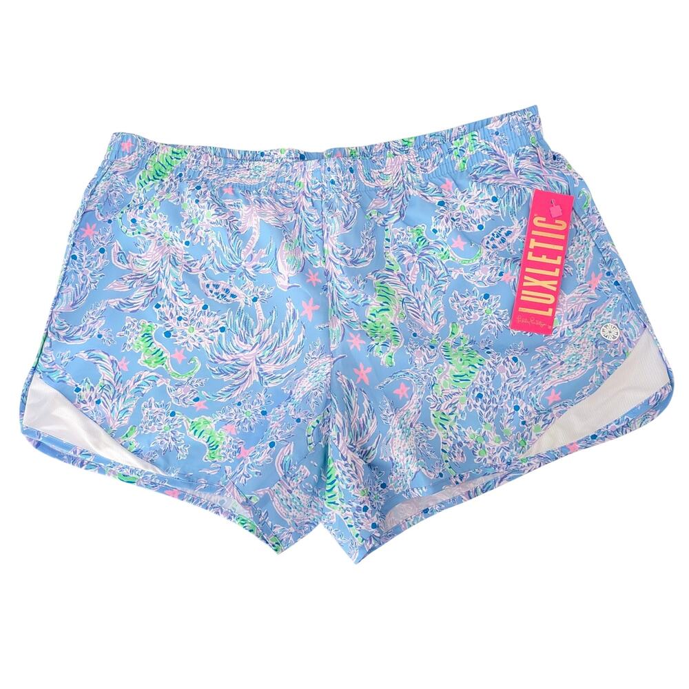 Lilly Pulitzer Luxletic Shorts NWT Turtle Package Blue Sea Turtle Size M
